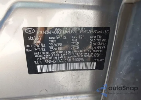 2021 Hyundai Santa Fe Se из США, поврежденный, VIN 5NMS1DAJ6MH350095